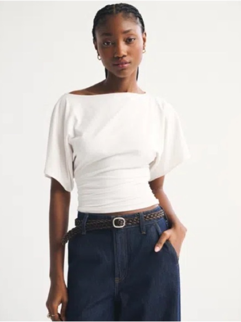 Abercrombie Flutter Sleeve Slash Top White NWT!